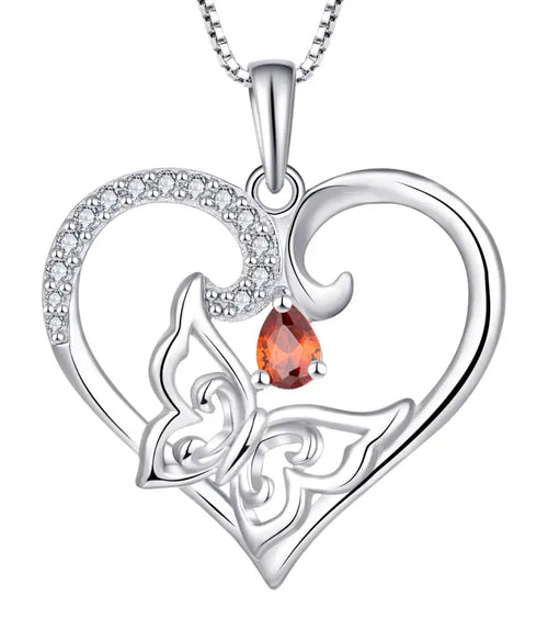 Heart with butterfly - Neklace 925 Sterling Silver - Multi Color - NECKLACES