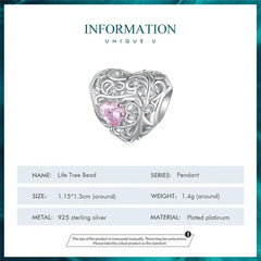 Hollow heart shaped charm - 925 sterling silver - Pink