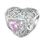 Hollow heart shaped charm - 925 sterling silver - Pink