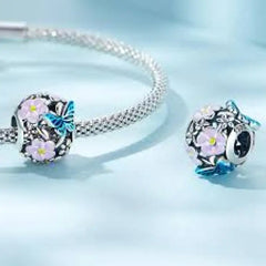 Hollow Pendant in the Shape of a Butterfly and Flowers - 925 Sterling Silver - Multi Color