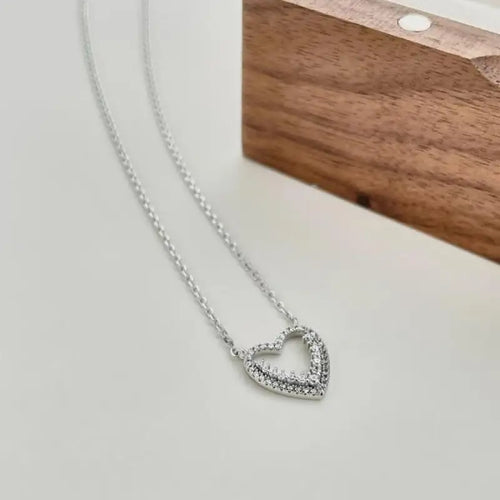 Hollow Shimmering Heart -925 sterling silver Necklace - Transparent