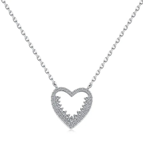 Hollow Shimmering Heart -925 sterling silver Necklace - Transparent