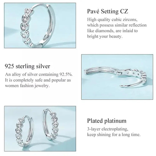 Hoop Hearts 925 Silver Earring - Transparent