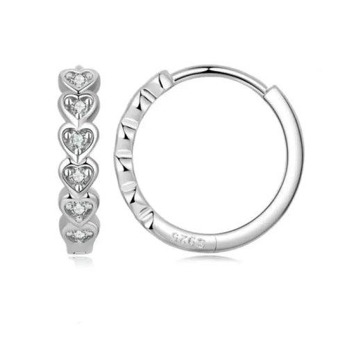Hoop Hearts 925 Silver Earrings - Transparent - Earrings