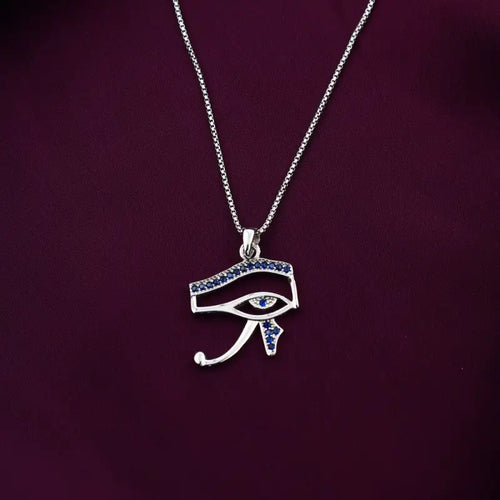 Horus Eye 925 Silver Pharaonic Necklace - Blue - Blue