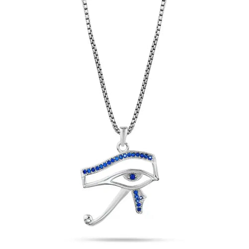 Horus Eye 925 Silver Pharaonic Necklace - Blue - Blue