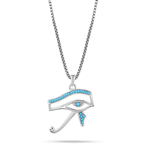 Horus Eye 925 Silver Pharaonic Necklace - Light blue - Aquamarine