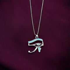 Horus Eye 925 Silver Pharaonic Necklace - Light blue - Aquamarine