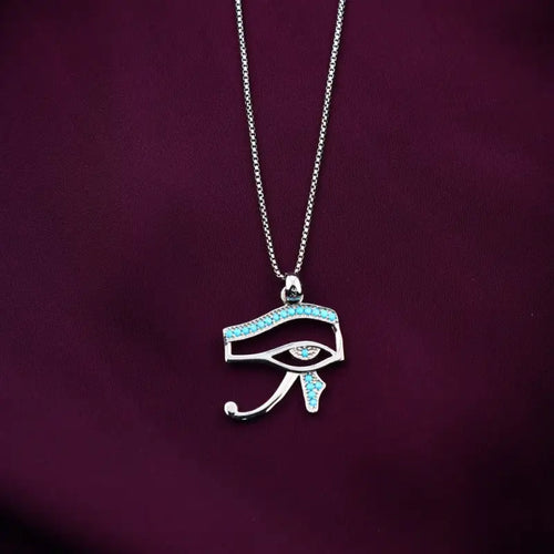 Horus Eye 925 Silver Pharaonic Necklace - Light blue - Aquamarine
