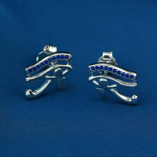 Horus Eye 925 Silver Women Earrings - Blue - Blue - Earrings