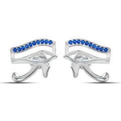 Horus Eye 925 Silver Women Earrings - Blue - Blue - Earrings