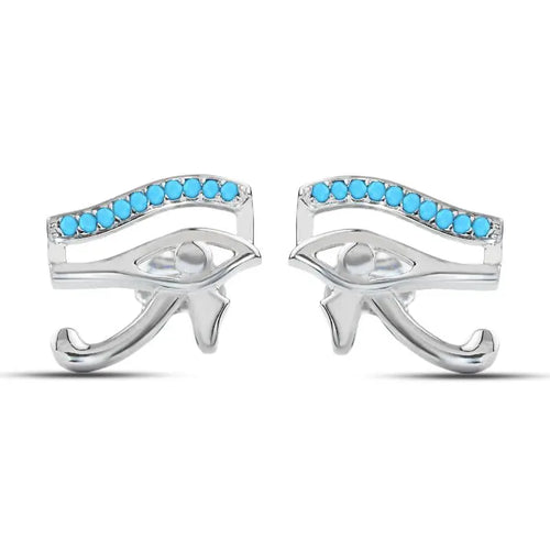 Horus Eye 925 Silver Women Earrings - Turquoise - Turquoise - Earrings