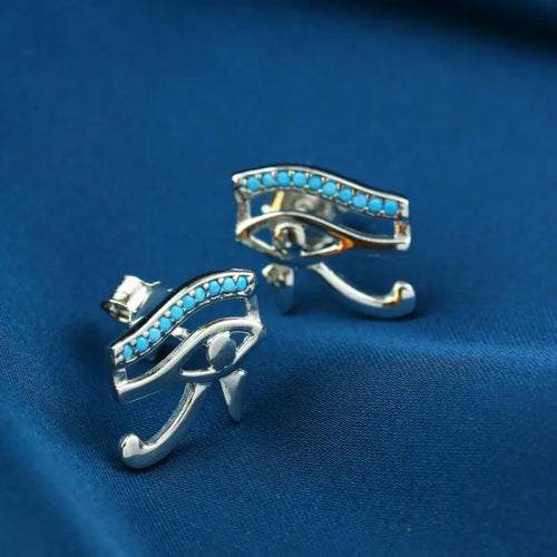 Horus Eye 925 Silver Women Earrings - Turquoise - Turquoise - Earrings