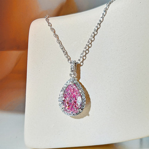 Ice Crushed Water Drop 925 Sterling Silver Neklace - Pink