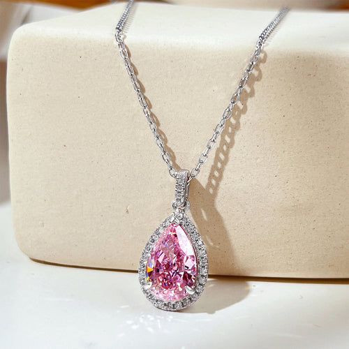 Ice Crushed Water Drop 925 Sterling Silver Neklace - Pink