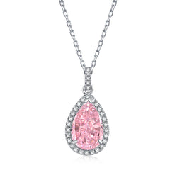 Ice Crushed Water Drop 925 Sterling Silver Neklace - Pink