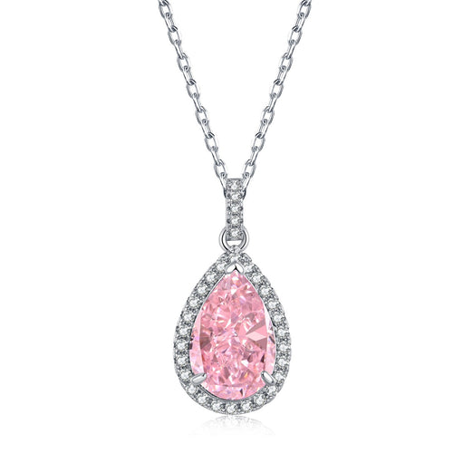 Ice Crushed Water Drop 925 Sterling Silver Neklace - Pink