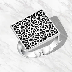 Islamic Design 925 Silver Ring - Black - Rings