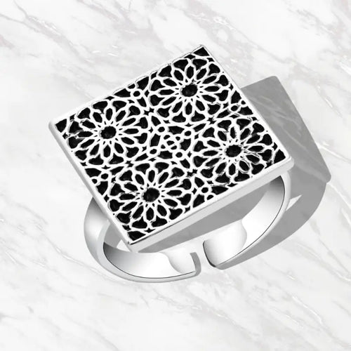 Islamic Design 925 Silver Ring - Black - Rings
