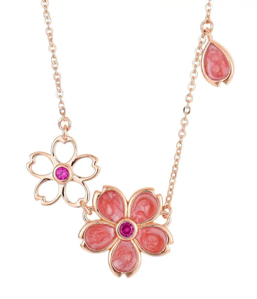 Jasmine flower 925 Silver necklace - Rose gold - Pink - NECKLACES
