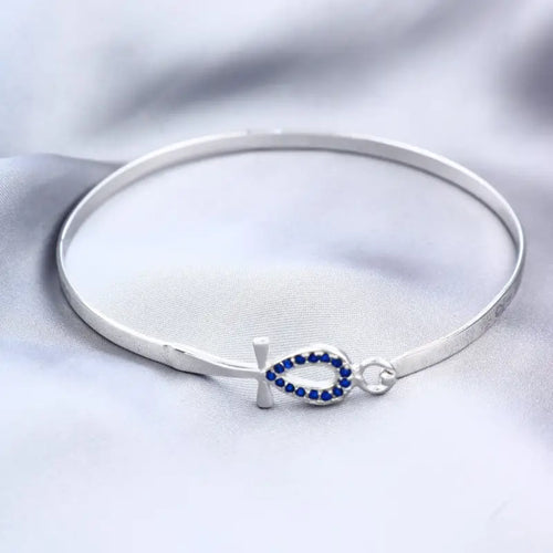 Key Of Life 925 Egyptian Silver Bangle - Blue