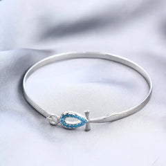 Key Of Life 925 Egyptian Silver Bangle - Turquoise - Aquamarine