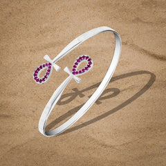 Key Of Life 925 Silver Bangle - Pink - Pink - Bangels