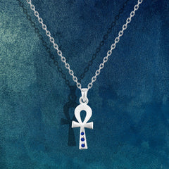 Key Of Life 925 Silver Women Necklace - Blue - Blue