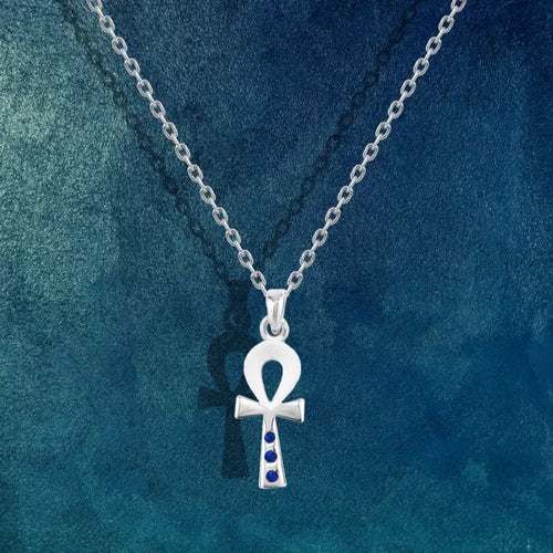Key Of Life 925 Silver Women Necklace - Blue - Blue