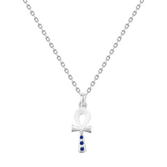 Key Of Life 925 Silver Women Necklace - Blue - Blue