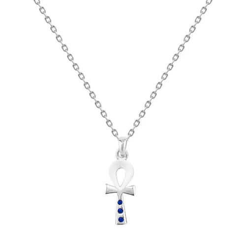 Key Of Life 925 Silver Women Necklace - Blue - Blue