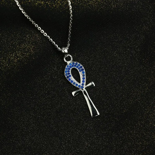 Key Of Life 925 Silver Women Necklace - Blue - NECKLACES