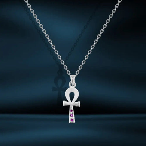 Key Of Life 925 Silver Women Necklace - Red - Red