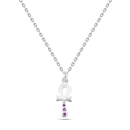 Key Of Life 925 Silver Women Necklace - Red - Red