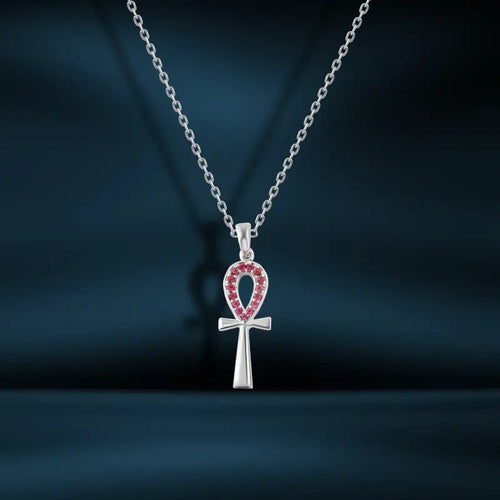 Key Of Life 925 Silver Women Necklace - Red - NECKLACES