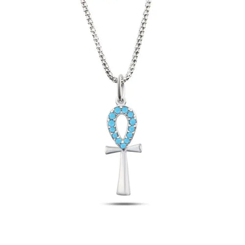 Key Of Life 925 Silver Women Necklace - Turquoise - NECKLACES