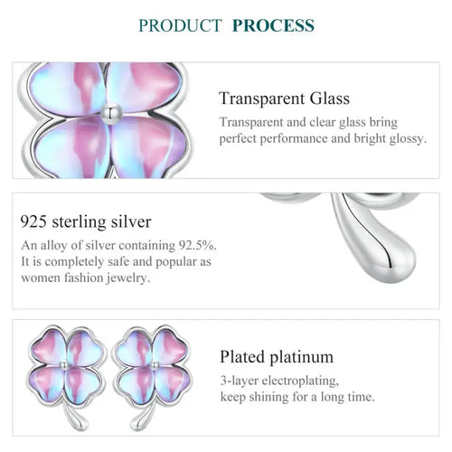Leaf Clover 925 Silver Earring - Multi Color