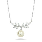 Leaves with Pearl stone - 925 Silver Necklace - Transparent - NECKLACES