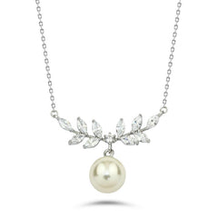 Leaves with Pearl stone - 925 Silver Necklace - Transparent - NECKLACES