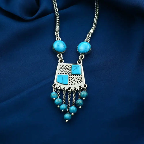 Light Blue Arabic 925 Sterling Silver Necklace - Turquoise