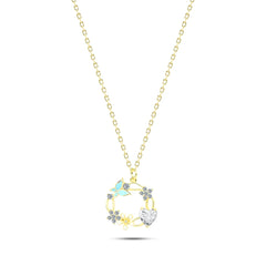Love Flowers and Butterfly 925 Silver Necklace - Yellow