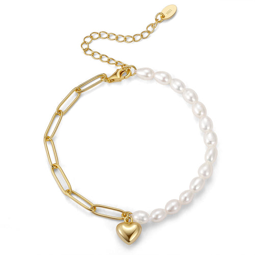 Love Gold Chain & Pearls 925 Silver Bracelet - fathyibrahim