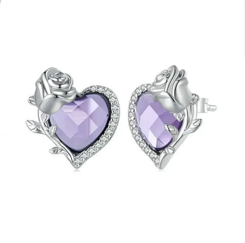 Love Rose 925 Silver Earing - Purple