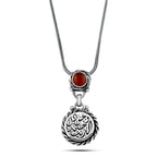 Love Silver Arabic Necklace Crowned with an Agate Stone - Brown