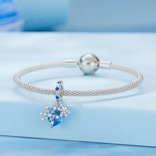 Love Snowflake 925 Silver Charm - Blue