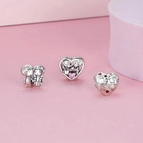 Lovely Little Boy & Girl Charm - 925 sterling silver - Red