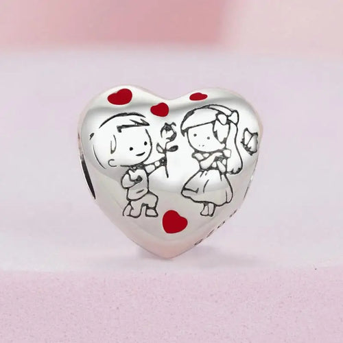 Lovely Little Boy & Girl Charm - 925 sterling silver - Red