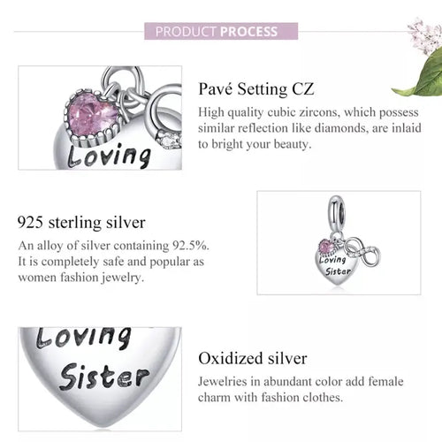 Loving Sister 925 Silver Charm - Multi Color