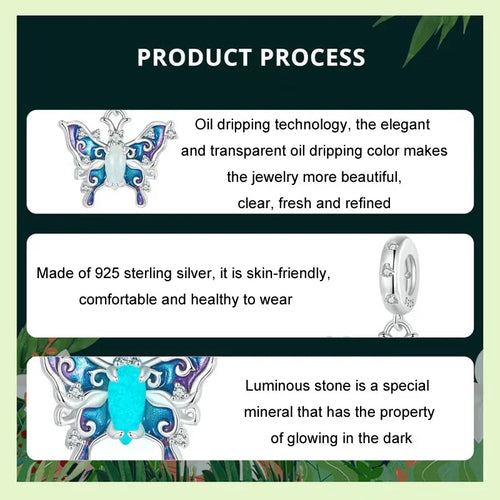 Luminous Colorful Butterfly Charm - 925 sterling silver - Multi Color