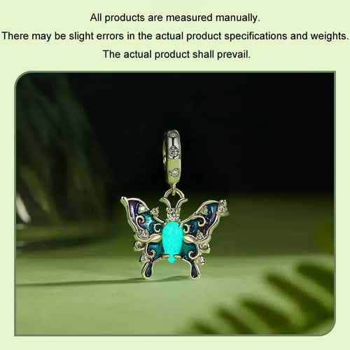 Luminous Colorful Butterfly Charm - 925 sterling silver - Multi Color
